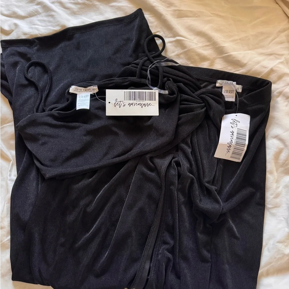 12th Tribe Toulouse maxi skirt and crop set - black shimmer - Picture 3 of 5